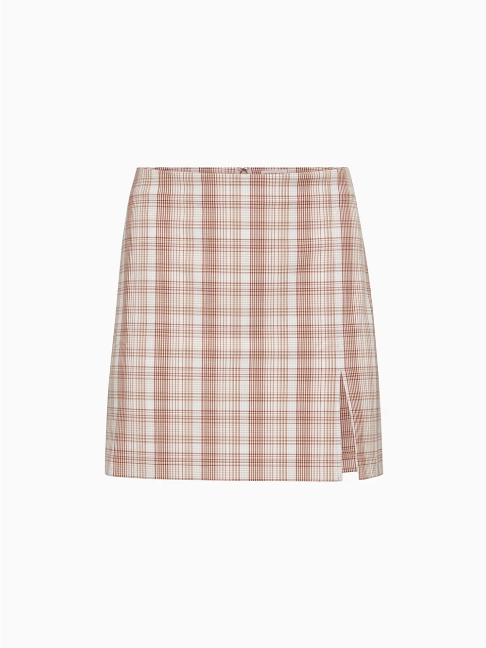 Aritiza Sunday Best Plaid Aline Mini Skirt with Side Slit - Cream & Tan Size 00